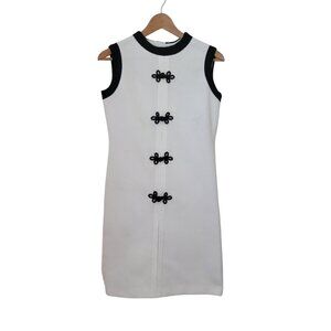 Vintage Sleeveless White Mini Dress With Black Accents & Frog Closures Sz M